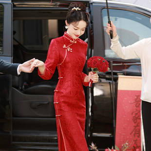 红色新娘敬酒服改良旗袍新中式，婚礼结婚订婚礼服裙长款孕妇大码