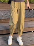 休闲裤女士2023年夏季九分裤卡其色时尚显瘦哈伦，裤小个子裤子