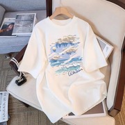白色纯棉短袖t恤女夏季2025新款欧货大码小衫中长款体恤半袖上衣