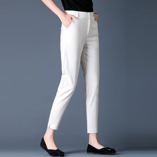 高端品质白色西装裤女九分2024夏季高腰显瘦休闲烟管小脚工装