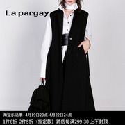 Lapargay纳帕佳2023中长款针织马甲黑色V领无袖女装背心外套