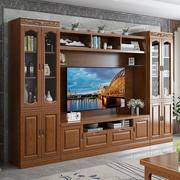 中式实木电视柜组合墙柜客厅多功能储物背景柜收纳高端伸缩影视柜