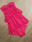0313a大红色荷叶抹胸，vintage短款手工订珠晚礼服，宴会气质修身年会