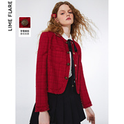 补单莱茵福莱尔红色粗花呢小众新年上衣复古设计感短外套