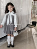2024春韩版女童学院风蕾丝蝴蝶结，衬衫气质背心，式连衣裙百褶公主裙