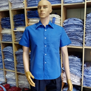 深蓝色衬衫夏季男装短袖工人上班工衣女式修身衬衣工厂服订做工服
