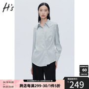 HS奥莱设计感经典衬衫2023春季女装不对称斜门襟衬衣商场同款
