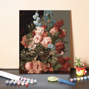 数字油画diy手工填充欧式复古花卉手绘涂色客厅装饰丙烯油彩画画