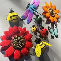 田园风铁艺昆虫壁饰庭院，幼儿园装饰花朵，蜜蜂瓢虫蝴蝶创意户外挂件