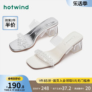 热风2024年夏季女士套脚时装凉鞋，粗跟精致高跟鞋百搭后空女鞋