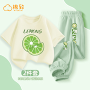 棉致女童套装夏装2024绿色两件套短袖冰丝裤子儿童夏季衣服潮