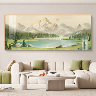 聚宝盆客厅装饰画日照金山挂画山水风景，沙发背景墙高级感油画壁画