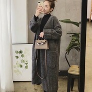 2023秋冬季韩版女装慵懒风，宽松加厚中长款针织开衫毛衣外套女