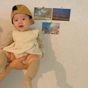 韩国网(韩国网)红同款ins婴幼，儿童装男宝宝，条纹长袖t恤灯芯绒背带短裤