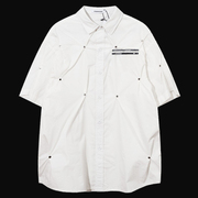 美式欧美铆钉重工白色，衬衫男2024高级设计感小众，休闲宽松短袖