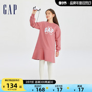 gap女童logo碳素软磨抓绒布，莱纳连衣裙儿童装时髦卫衣裙794479