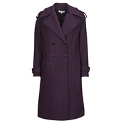 morgan法国品牌女装，大翻领双排扣中长款毛呢大衣，紫色2024秋冬