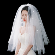 新娘结婚主婚纱头纱超仙森系网红拍照道具白色蓬蓬珍珠头纱头饰