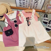洋气女童休闲短裤宽松套装夏季2024韩版儿童背心背带裤两件套