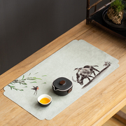 小茶铺鹿皮绒防水茶席，禅意新中式茶道茶盘垫，布艺日式手绘白色桌布