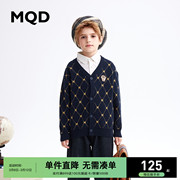 MQD童装男童开衫毛衣冬季学院风v领菱格儿童针织外套洋气