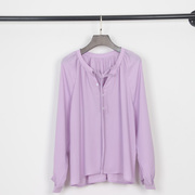 梦幻紫甜美纯色长袖雪纺衫女 2024春装宽松显瘦罩衫洋气衬衫