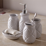 陶瓷洗漱套装北欧五件套白色浮雕卫浴，浴室卫生间刷牙漱口杯