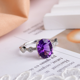 天然紫水晶千禧面纯银戒指 活口镶嵌 Y1879
