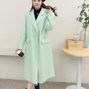 2023秋冬韩版女士纯羊毛西装领竖兜单排扣女士外搭中长款大衣