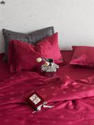 高端婚庆60支奥地利天丝四件套 大红色提花床单被套新婚床上用品
