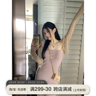 王少女的店卡其色镂空针织开衫2024春夏季薄款简约别致显瘦短上衣