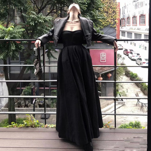 高级感黑色礼服大摆长裙纯欲气质抹胸收腰吊带连衣裙超仙度假裙子