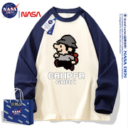 NASA联名美式插肩长袖t恤男女秋冬季打底衫宽松圆领百搭上衣