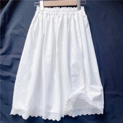 2024定制花边刺绣纯白色半身裙夏季小个子女生中长裙百搭棉麻小摆