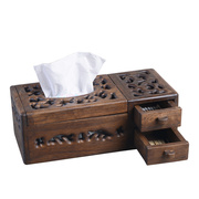 创意多功能复古木质纸巾盒，客厅田园家用收纳抽纸盒茶几摆件