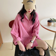 衬衫上衣女2024年韩版通勤百搭宽松斜纹棉糖果，色加厚纯色长袖