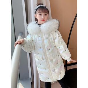 韩国女童毛领羽绒服儿童中长款童装，宝宝冬季外套加厚加绒洋气棉服