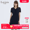 Lavinia Club拉维妮娅夏气质V领藏蓝色雪纺连衣裙R13L66