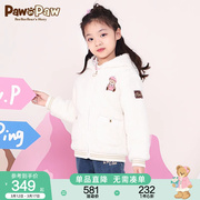 商场同款PawinPaw小熊童装冬季女童仿羊羔绒棉服外套