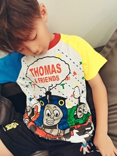 托马斯男童儿童上衣卡通，纯棉t恤小火车夏季