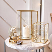 黄铜玻璃罩桌面床头摆件软装道具陈列盒几何玻璃烛台永生花玻璃盒