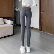 snicyker烟灰色高腰牛仔裤，女小脚裤薄款2023年显瘦修身铅笔裤