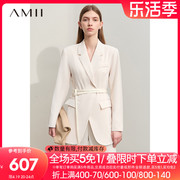 amii2024夏极简通勤职业，修身收腰中长翻领，配腰带西装外套女款