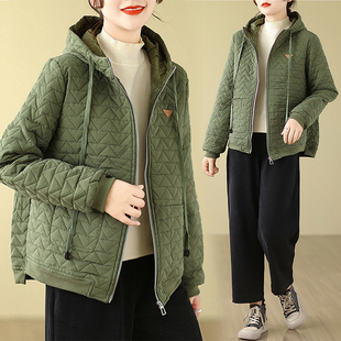 冬季菱格棉服女2023年韩版大码宽松时尚小个子，棉衣连帽短外套
