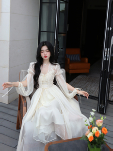 Blovelan伊莎瑞塔 法式宫廷风裙子雪纺防晒外套白色吊带裙女夏季