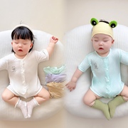 宝宝夏季薄款婴儿衣服无骨莫代尔短袖对开扣三角哈衣婴幼儿包庇衣