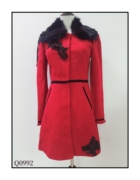 珍思薇尼冬季红色，女装拼接风衣单排扣立体收腰钉珠女短款外套