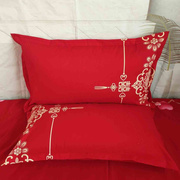 大红色枕套全棉结婚一对棉拉链式，婚庆纯棉印花单双人(单双人)枕头套