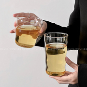 趣皿 简约ins风波浪云朵玻璃杯创意咖啡杯饮料家用奶茶早餐水杯子