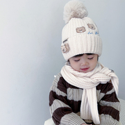 韩国ins儿童帽子围巾两件套秋冬季保暖女童护耳帽小熊男童毛线帽